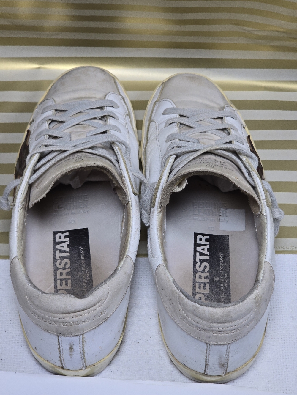 Golden Goose White Sneakers with Gray Suede and Burgundy Star Size 40 - Picture 12 of 15